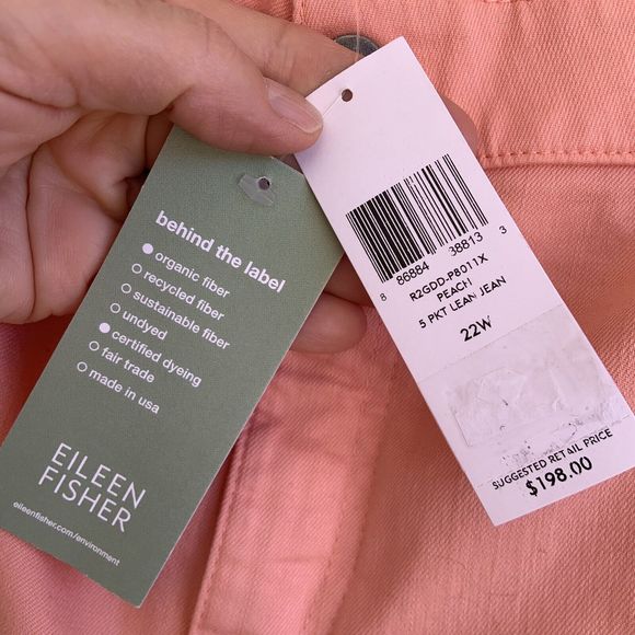 Eileen Fisher Woman 5 Pocket Lean Jean Organic Cotton Size 22W Stretch Peach - Picture 7 of 12